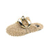 Fur Sandals Autumn Women Furry Wool Mule Slippers With Metal Chain